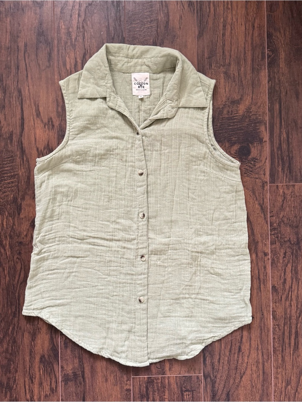 Cotton & Rye Medium Sage Green Cotton Gauze Sleeveless Top